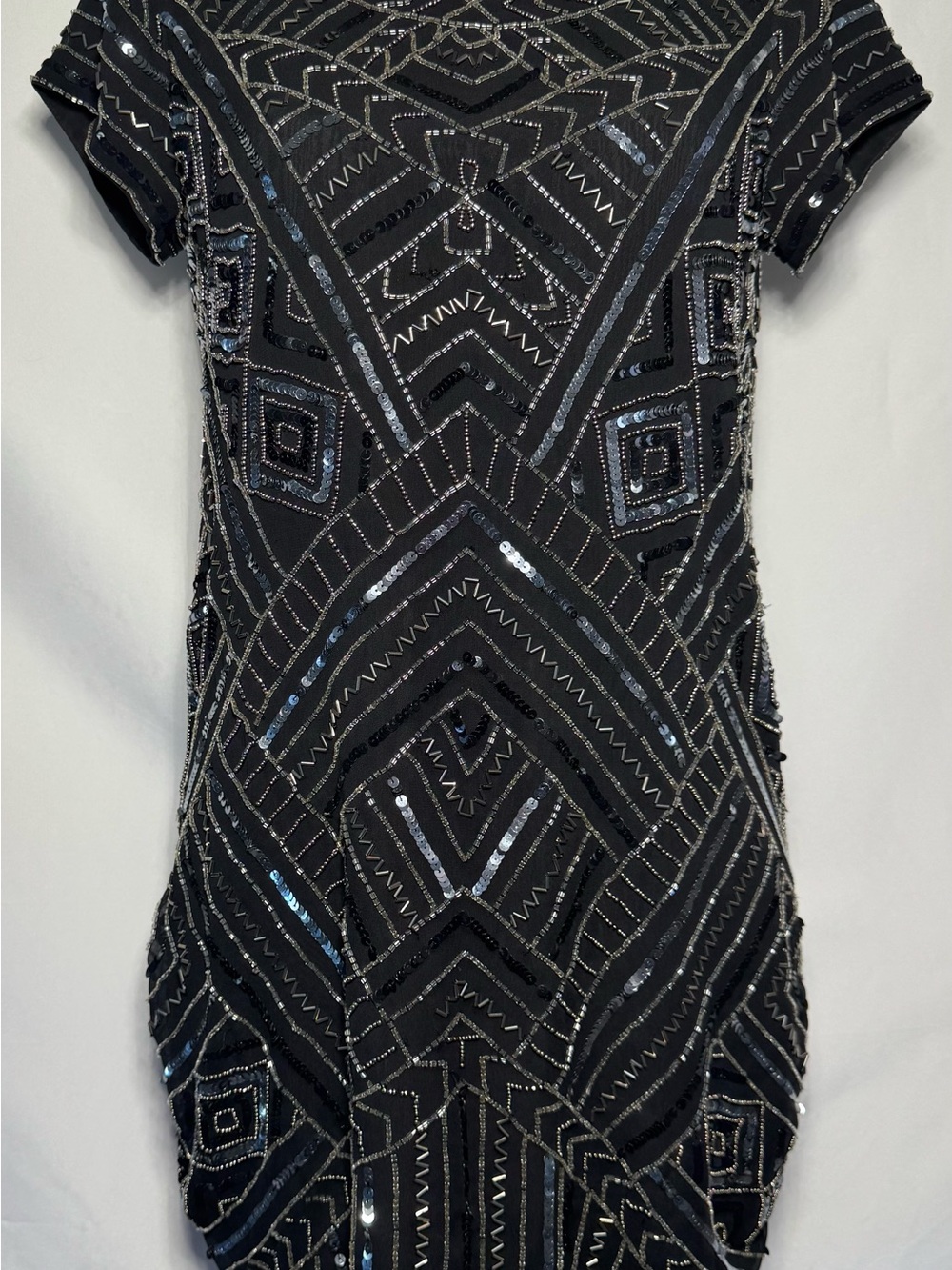 Parker Black Beaded Geometric Cocktail Dress
